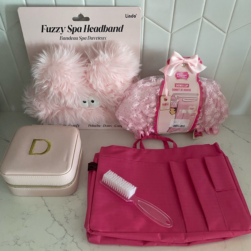 Pink Fuzzy Spa Headband and Accessories Set (5 pcs)